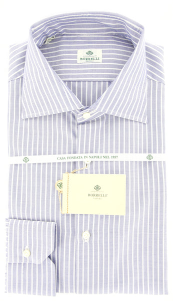 Borrelli Blue & White Striped Cotton Shirt - Extra Slim Fit - 15.75/40