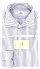 Borrelli Blue & White Striped Cotton Shirt - Extra Slim Fit - 15.75/40