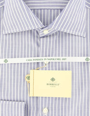 Borrelli Blue & White Striped Cotton Shirt - Extra Slim Fit - 15.75/40