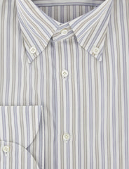 Isaia Light Blue Striped Cotton Shirt - Slim - (15) - Parent