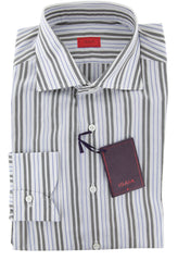 Isaia Brown Striped Cotton Shirt - Slim - (10) - Parent