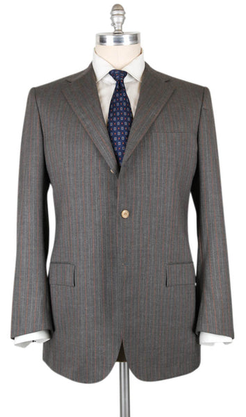 Kiton Gray Cashmere Striped Suit - 45/55 - (UAB36616307L)