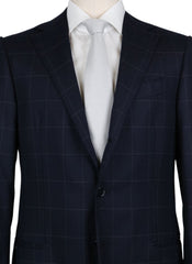 Borrelli Midnight Navy Blue Wool Blend Window Pane Suit - (201803082) - Parent