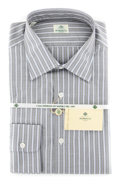 Luigi Borrelli Gray Striped Cotton Dress Shirt - Slim - (61) - Parent